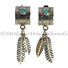 Turquoise On Half Hoop Sterling Silver Dangle Feathers Post Only Womens Earrings