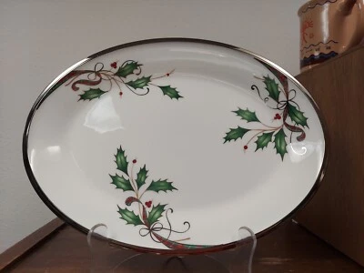 Lenox Holiday Nouveau Platinum White Oval Platter 13 3/4" Long VGUC 2nd Quality - Изображение 1 из 4