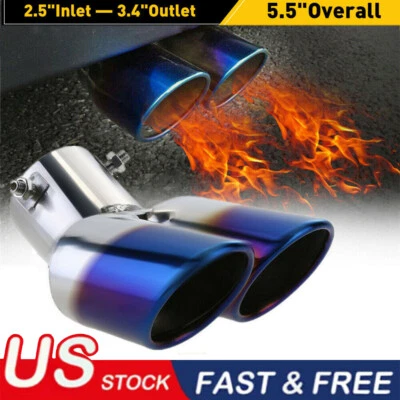 Blue Car Stainless Steel Dual Exhaust Pipe Muffler Tip Tail Burnt Titanium Rear - Image 1 of 4