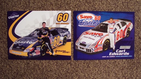 Lot of 2 different - Carl Edwards #60 " SAVE A LOT - CHARTER " NASCAR POSTCARD Cover