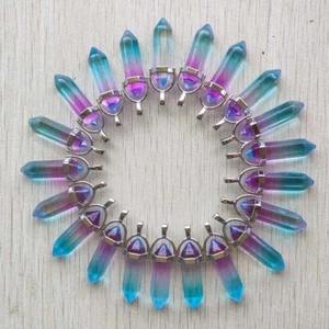 50pcs Blue Purple Crystal Glass Hexagonal Column Stone Pendants Jewelry Making - Picture 1 of 2