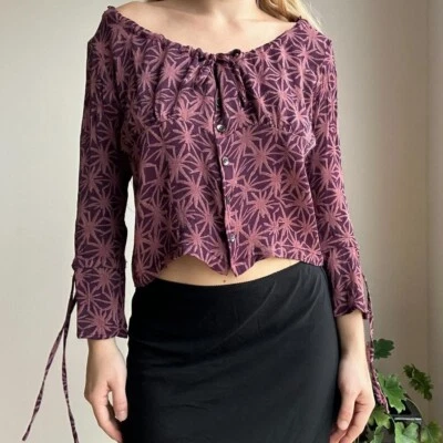 Top de mujer Noa Noa mediano púrpura estampado de palma fuera del hombro manga larga Foto 1 de 4