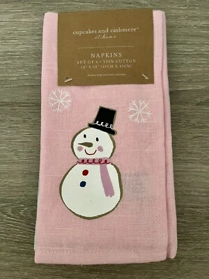 Cupcakes and Cashmere Set of 4 Cute Christmas Cotton Napkins - NEW