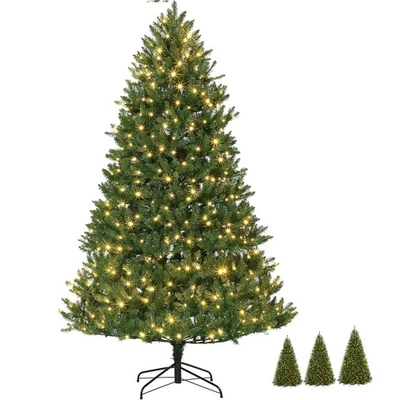 Árbol de Navidad artificial de abeto verde realista preiluminado y soporte de metal Foto 1 de 4