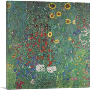 ARTCANVAS Farm Garden with Flowers 1906 Canvas Art Print by Gustav Klimt - Picture 1 of 11