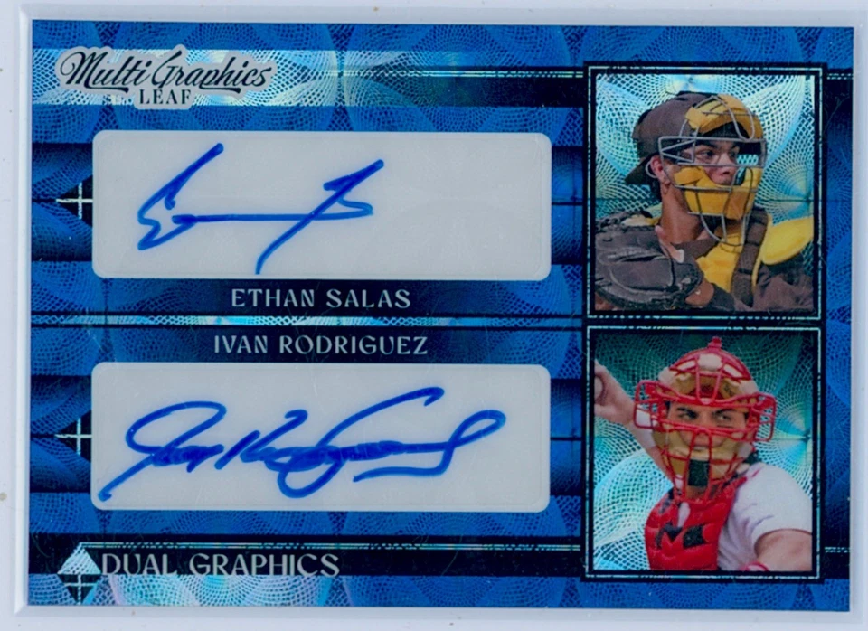 Autógrafos Ethan Salas e Iván Rodríguez 2023 hoja gráficos dobles 2/3 Foto 1 de 2