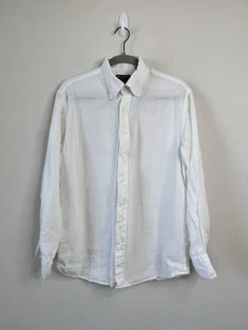 Camicia Spier & Mackay fatta a mano in lino con bottoni bianca 15,5/33 vestibilità contemporanea - Foto 1 di 6