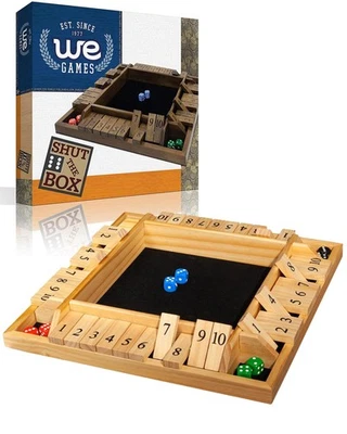 Wooden Shut The Box Game 4 Player - 10 Number Tiles & 8 Dice - Large 14-Inch,... - Image 1 of 4