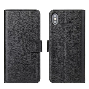 For iPhone XS,X Cover,iCoverLover Genuine Cow Leather Wallet Flip Case,Black - Picture 1 of 12