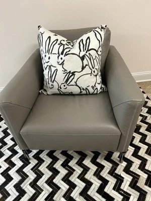 Lee Joffa hutch Rabbit Black Print Pillow. Natural Feather. 22X22 In - Image 1 of 4