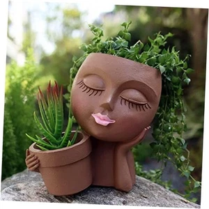 Face Flower Pot Head Planter, Black Woman Unique Planters for Indoor Outdoor - Picture 1 of 7