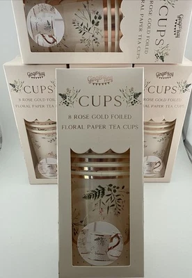 Juego de 40 tazas de té de la tarde de rayos de jengibre con asas y bases de papel con lámina dorada Foto 1 de 4