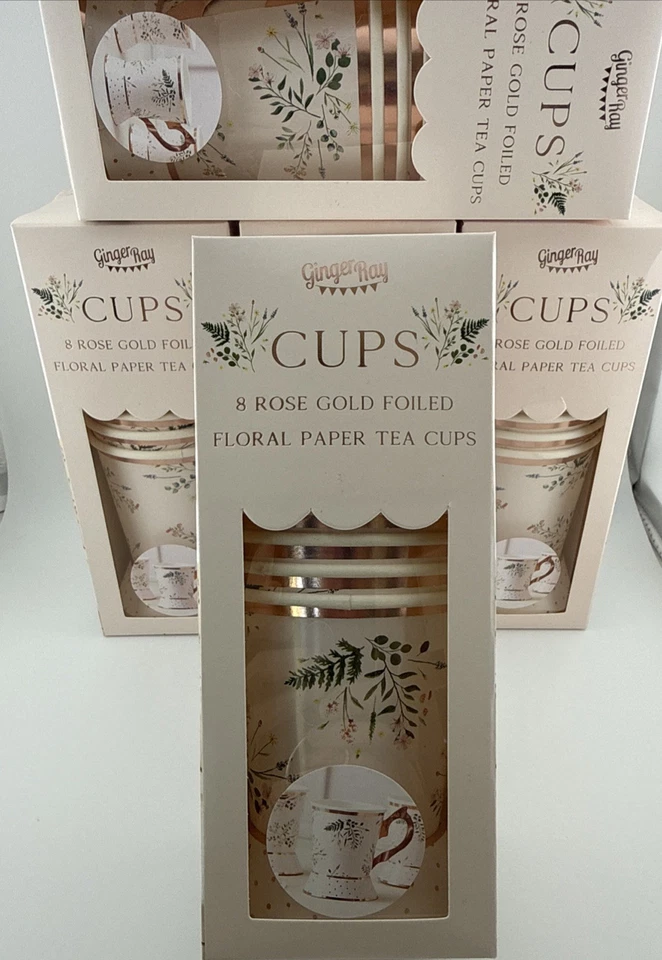 40套姜光下午茶派对杯带把手和底座纸带金箔 — 第 1/4 张图片