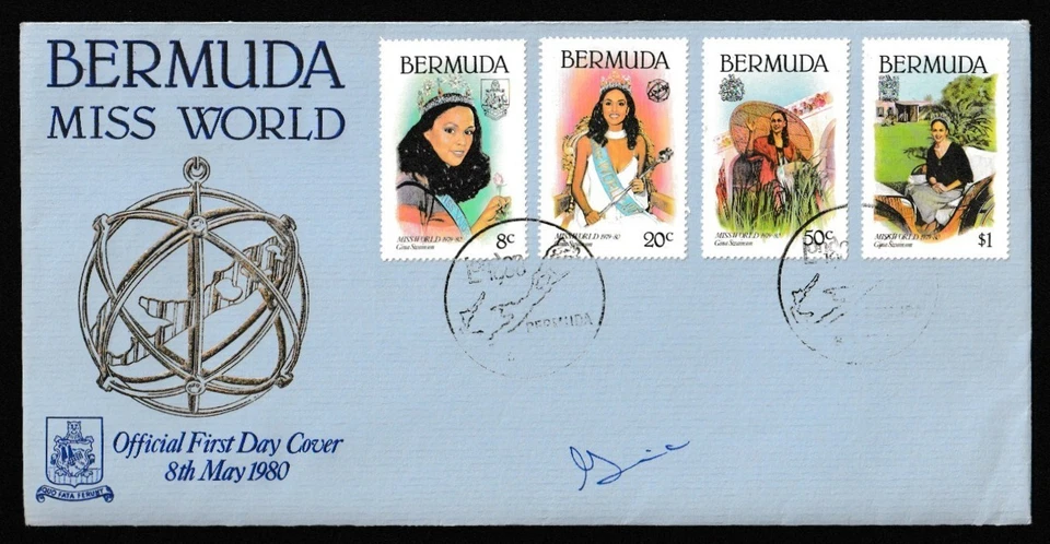 1980 Miss Bermuna Oficial FDC FIRMADA GINA SWAINSON 1979 GANADORA DE Miss Mundo Foto 1 de 1