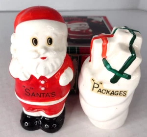 Santa Claus & Toy Bag Salt and Pepper Shaker Rare Holidays Japan Ceramic Vintag - Picture 1 of 10