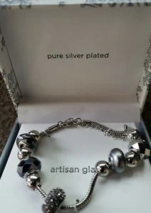 Pure Silver Plated Artisan Glass Bracelet - Picture 1 of 6
