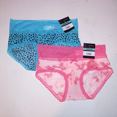 Juego de 2 Panty Pequeño Hipster Sin Límites Rosa Blanco Azul Negro Leopardo Encaje Foto 1 de 4