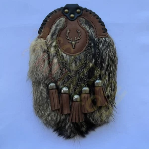 Scottish Handmade Fox Fur Full Dress Sporran Antique Finish Kilt Sporran ForSale - Picture 1 of 3