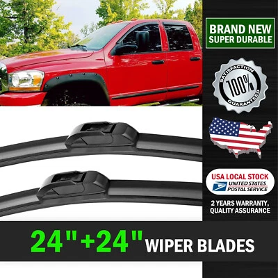 Limpiaparabrisas de silicona híbrida premium 24"/24" para Dodge Ram 1500 02-08 Foto 1 de 4