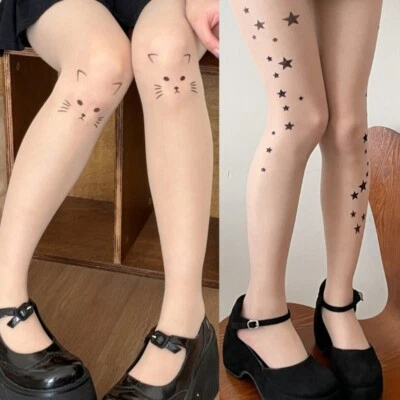 Women Thin See Through Stockings Star Print JK Sexy Sheer Pantyhose Tights - Изображение 1 из 4
