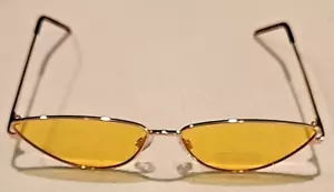 Skinny Cat Eye Sunglasses Womens Small Metal Frame Yellow Lens 100% UV Protectio - Picture 1 of 6
