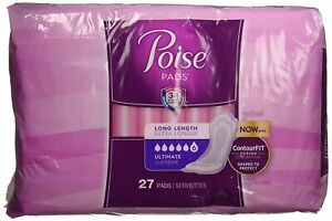 Poise Long Pads Ultimate Absorbency Unscented For Day or Night 27 Ct Pack of 2