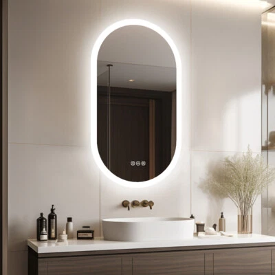 Badezimmerspiegel Oval mit Beleuchtung Touch Antibeschlag Dimmbar 80 100 120 cm - Bild 1 von 4