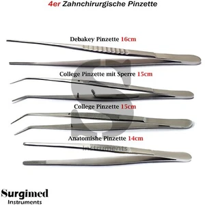 4er Chirurgische Pinzette Anatomische Debakey Atraumatische Naht OP Zahnarzt - Bild 1 von 5