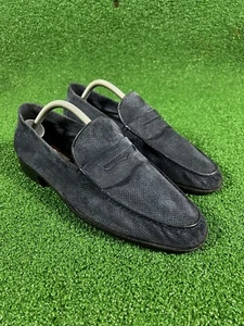 Star Artioli Suede Leather Loafers Dress Shoes Made In Italy Mens 9.5D Navy Blue - Picture 1 of 11