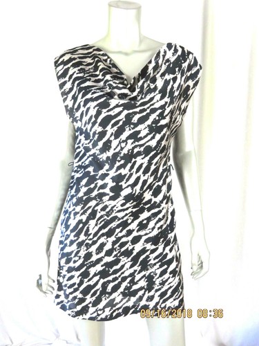 OFF WHITE Abito H&M nuovo senza etichette taglia US 4 2 strati poliestere nero e bianco sporco stampa scollo drappeggiato