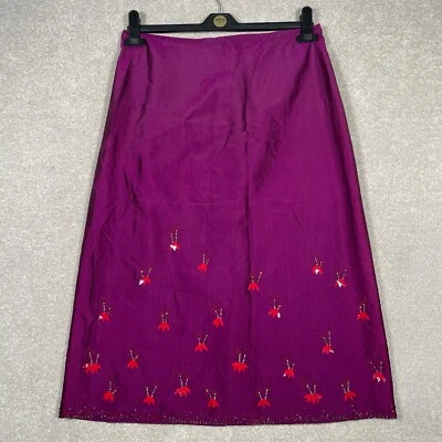 French Connection Women’s Midi Silk Magenta Skirt Fully Lined Beaded Size 12 - Image 1 of 4