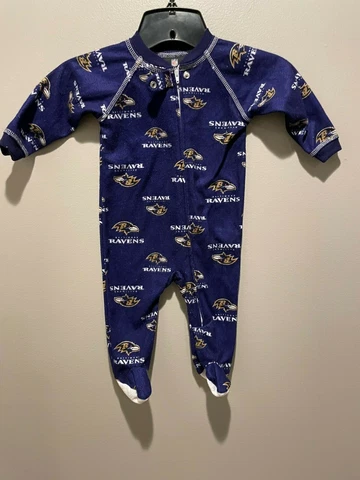 Baltimore Ravens NFL Zip-Up Footie Pajamas, Size 3-6 Mo. Pre-Owned  Excellent Cover