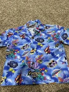 Vintage Ct Hawaii Fashions kids size 6 Fish Coral Blue Ocean Turtle Button Up - Picture 1 of 8