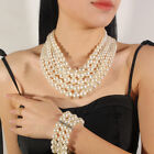 3pcs set Multilayer Imitation Pearl Necklace Bracelet Earring for Women Wedding