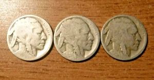 Three 1918-D U.S. Buffalo Nickels, Acid Dates - Picture 1 of 2