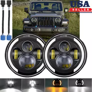 Faro halo LED redondo 2X 7" pulgadas haz DRL alto/bajo para Jeep Wrangler JK LJ TJ CJ - Imagen 1 de 12