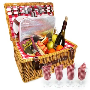 Nature Gear Upgraded 4 Person XL Picnic Basket (4 Person, Red & White) - Picture 1 of 6