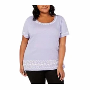 Karen Scott Women's Purple Striped Knit Short Sleeve Top Size 0X - Picture 1 of 9
