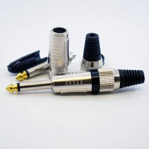 50pcs 1/4" 6.3mm Mono Metal Plug with Black Ring & Black Plastic Audio Connector - Picture 1 of 7