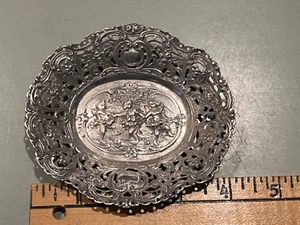 800 German silver bonbon nut dish 4” putti cherubs reticulated - Picture 1 of 4