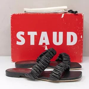 Staud Maya Ruched Black Leather Slide Sandals, Size 39 (9 US) - Picture 1 of 7