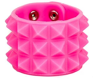 Pink Studded Rubber Silicone Pyramid Gothic Bracelet Punk Goth Rockabilly - Picture 1 of 4