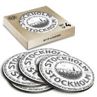 4 x Boxed Round Coasters - BW - Stockholm Sweden Travel Stamp  #40328