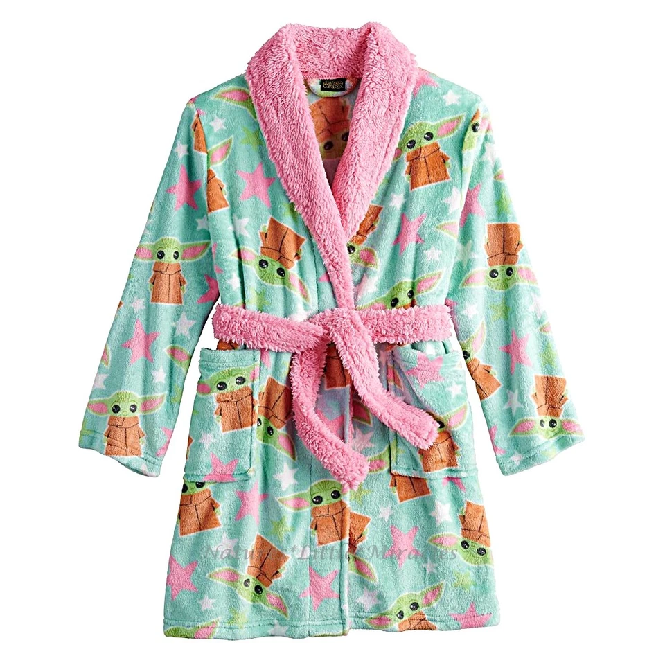 BABY YODA Girls Robe Size 6 8 10 12 Bathrobe Pajama, Swimsuit Cover Up Star Wars - Image 1 of 2