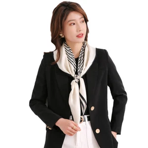 100% Silk Scarf Women Large Square Shawl Hair Wrap Striped Pattern 90CM - Picture 1 of 14