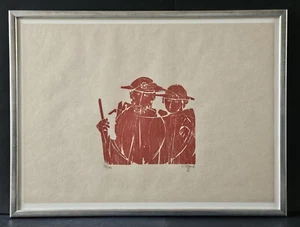 Pilger Bild gerahmt Holzdruck Detlef Willand mit Frau Hanne, Original 41x56cm, - Bild 1 von 21