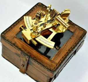 4" Messing Maritim Vintage Stil Marine Maritim Sextant mit Lederbox Geschenke - Bild 1 von 4