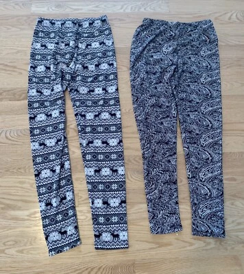 Lote de 2 Leggings Navidad Copo de Nieve para Mujer Talla Única (6-12) Negro Blanco Paisley Foto 1 de 4