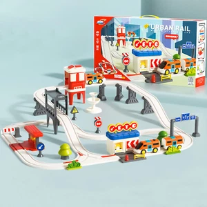 Juego Tren Eléctrico Niños con 55 Piezas Simulación Transporte Ciudad, Juguete Educativo - Imagen 1 de 13