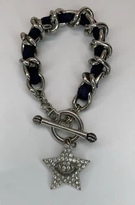 VTG Y2K Juicy Couture Crystal Star Toggle Bracelet Silver Tone Chunky Link 7.5” - Picture 1 of 7